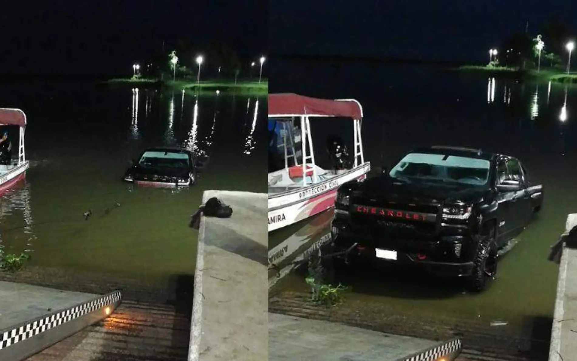 Lujosa camioneta pick-up queda a mitad de la laguna Champayán en Altamira Tránsito de Altamira (2)